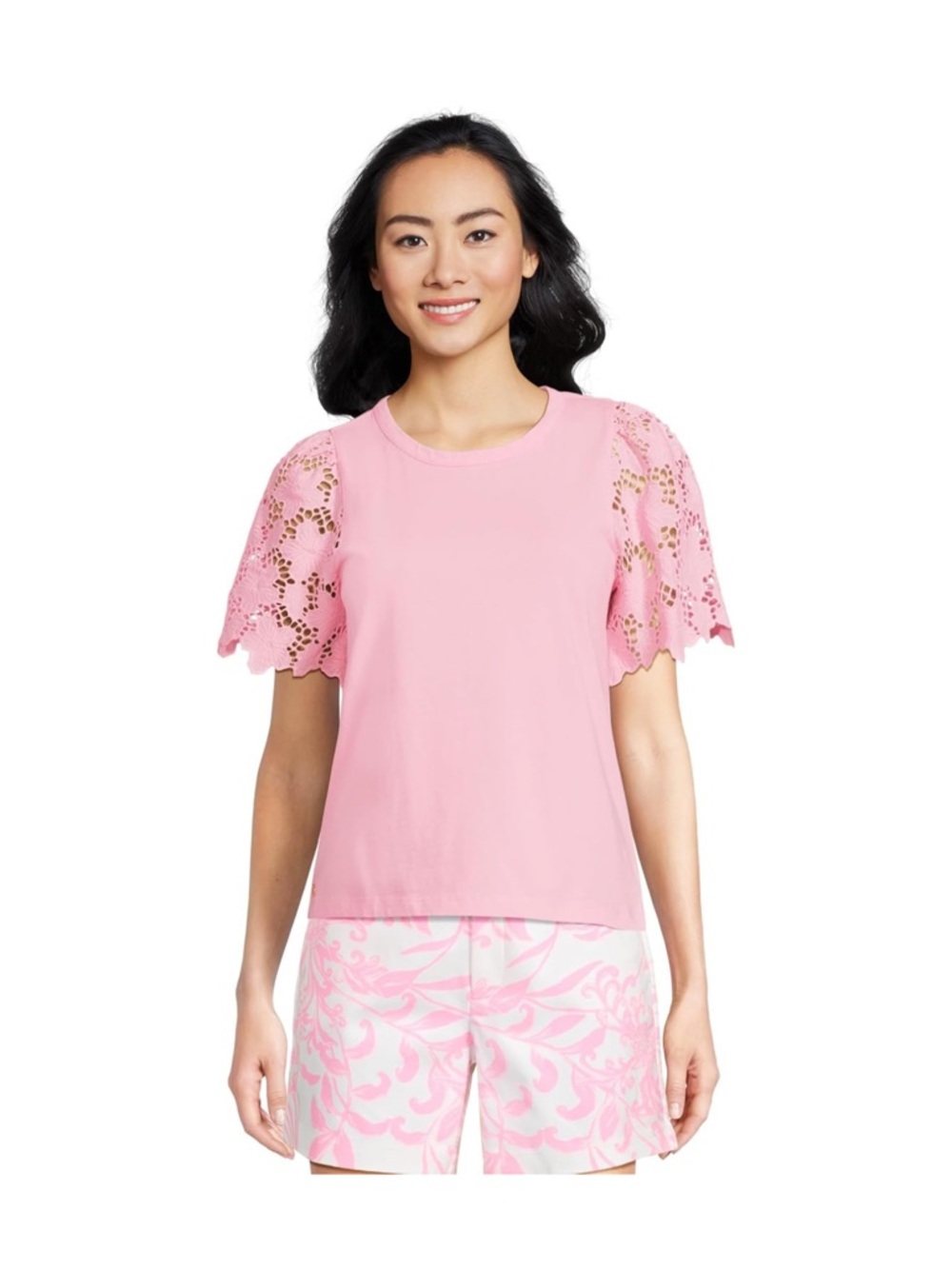 Lilly Pulitzer Light Pink Eyelet Flutter Sleeve Tee